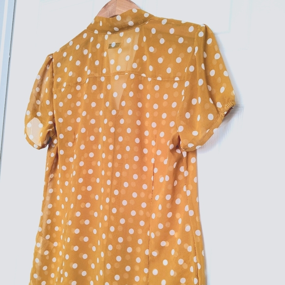 Anthro Style Marie Lund Mustard Polka Dot Blouse w Tie. Size Medium or EUR 40. - Picture 5 of 12